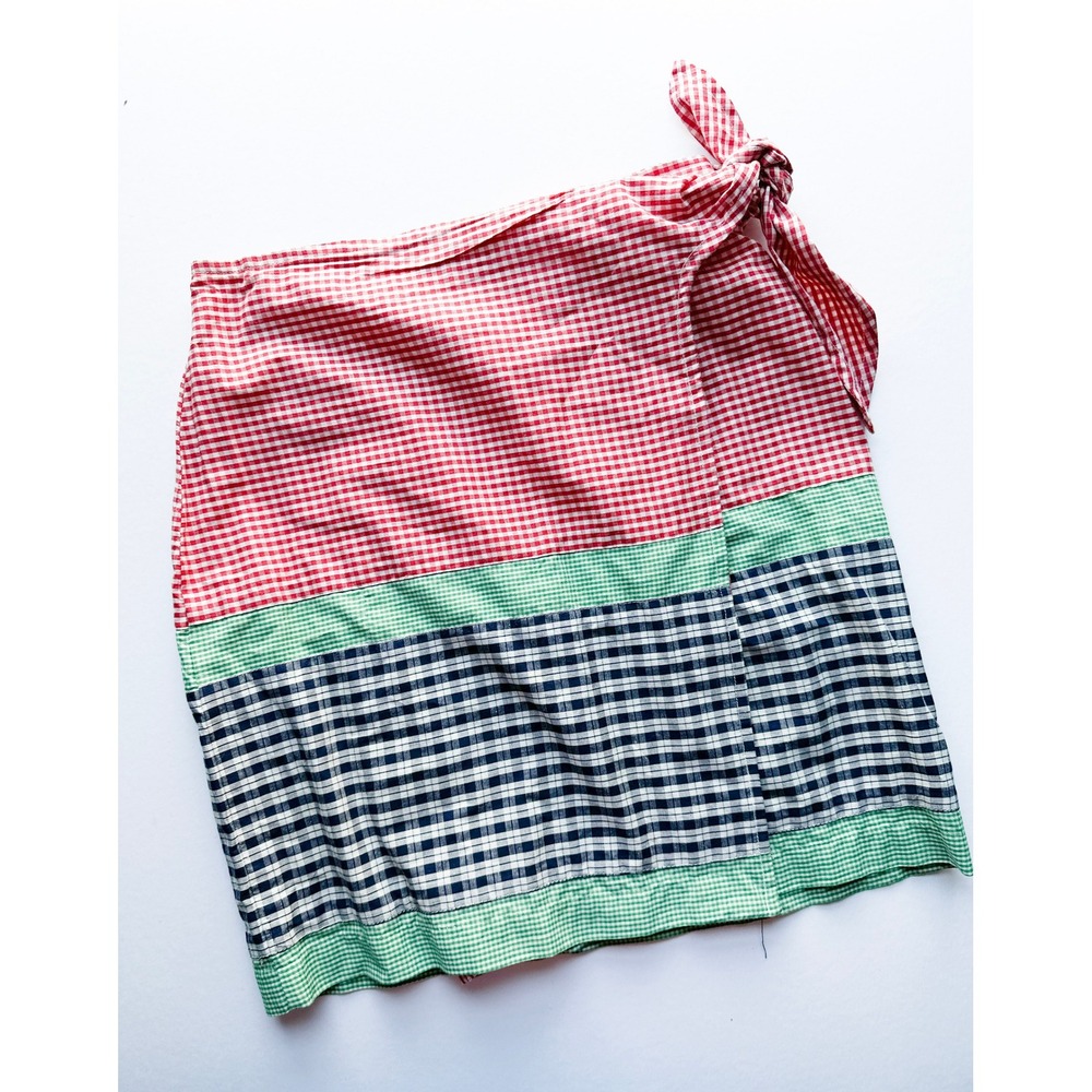 Eagles Eye Vintage Gingham Wrap Skirt Red Green Blue Cotton Size S
